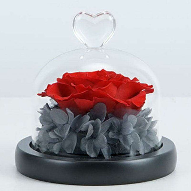 Timeless Romance: Enchanted Heart-Shaped LED Glass Dome with Forever Blooming Rose Arrangement