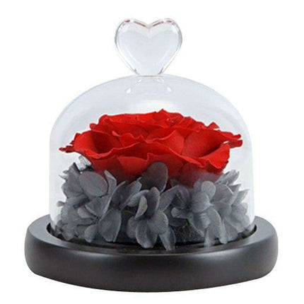 Timeless Romance: Enchanted Heart-Shaped LED Glass Dome with Forever Blooming Rose Arrangement - Très Elite