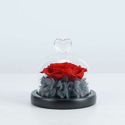 Timeless Romance: Enchanted Heart-Shaped LED Glass Dome with Forever Blooming Rose Arrangement - Très Elite
