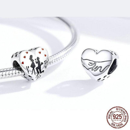 Timeless Romance "Will You Marry Me?" Heart Enamel Charm 925 Silver Bracelet