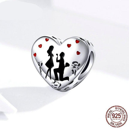 Timeless Romance "Will You Marry Me?" Heart Enamel Charm 925 Silver Bracelet