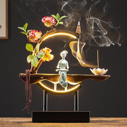 Tranquil Cascade Copper Backflow Incense Burner Set - Peaceful Relaxation Ensemble