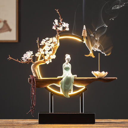 Tranquil Cascade Copper Backflow Incense Burner Set - Peaceful Relaxation Ensemble - Très Elite
