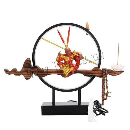 Tranquil Elegance Monkey King Ceramic Backflow Incense Burner with LED Illumination