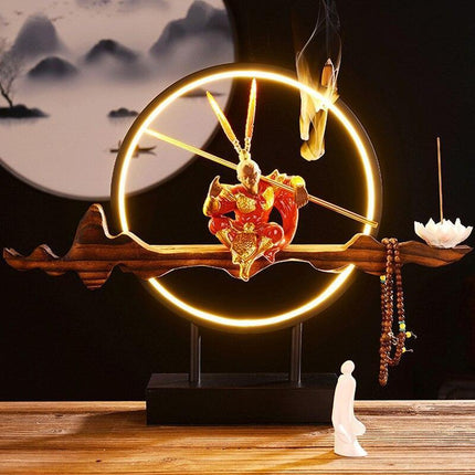 Tranquil Elegance Monkey King Ceramic Backflow Incense Burner with LED Illumination