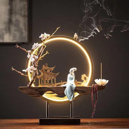 Tranquil Floral Waterfall Incense Burner with Handcrafted Flower Holder - Très Elite