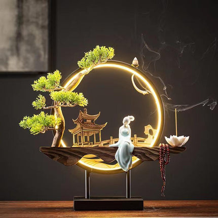 Tranquil Floral Waterfall Incense Burner with Handcrafted Flower Holder - Très Elite