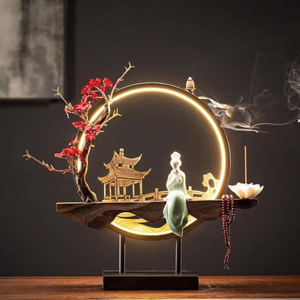 Tranquil Floral Waterfall Incense Burner with Handcrafted Flower Holder - Très Elite
