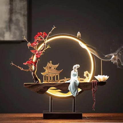 Tranquil Floral Waterfall Incense Burner with Handcrafted Flower Holder - Très Elite