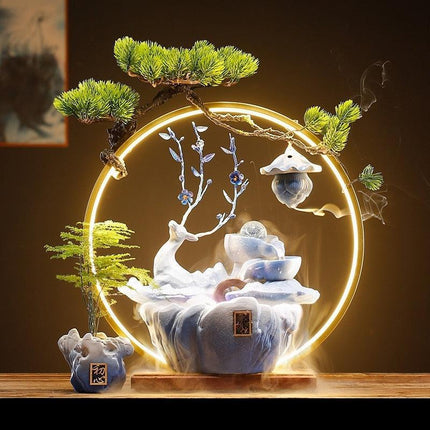 Tranquil Harmony Chinese Fountain & Aromatherapy Lamp Set with Lucky Charms