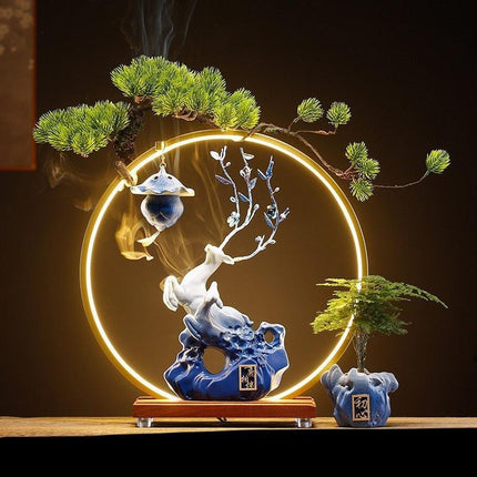 Tranquil Harmony Chinese Fountain & Aromatherapy Lamp Set with Lucky Charms