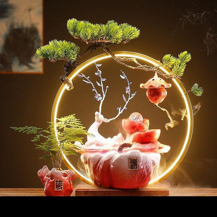 Tranquil Harmony Chinese Fountain & Aromatherapy Lamp Set with Lucky Charms