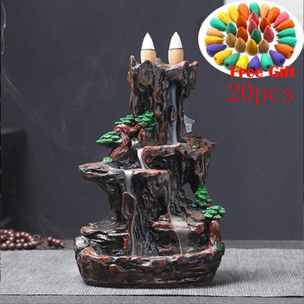 Tranquil Mountain River Backflow Incense Fountain with 100 Aromatic Cones - Très Elite