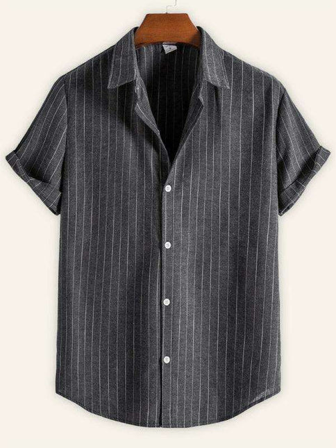 Trendy Casual Striped Short Sleeve Top for Men with Dropped Shoulder Design