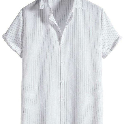 Trendy Casual Striped Short Sleeve Top for Men with Dropped Shoulder Design