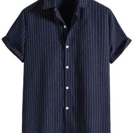 Trendy Casual Striped Short Sleeve Top for Men with Dropped Shoulder Design