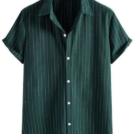 Trendy Casual Striped Short Sleeve Top for Men with Dropped Shoulder Design