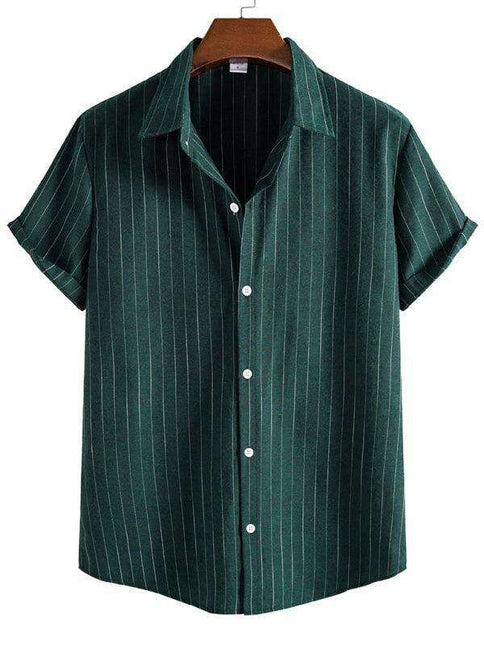 Trendy Casual Striped Short Sleeve Top for Men with Dropped Shoulder Design