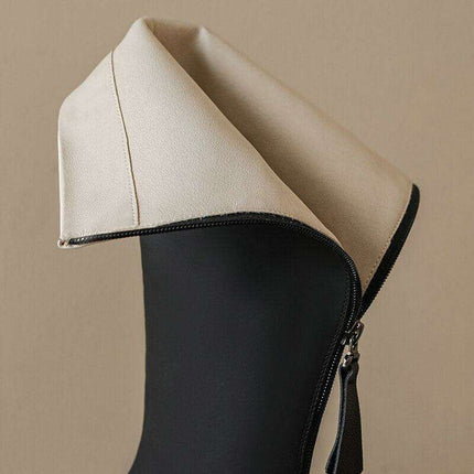 Trendy Color Block Leather Ankle Boots - Stylish Women's Footwear for Fall/Winter Fashion - Très Elite
