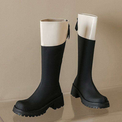 Trendy Color Block Leather Ankle Boots - Stylish Women's Footwear for Fall/Winter Fashion - Très Elite