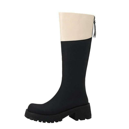 Trendy Color Block Leather Ankle Boots - Stylish Women's Footwear for Fall/Winter Fashion - Très Elite