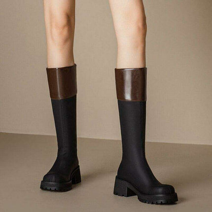 Trendy Color Block Leather Ankle Boots - Stylish Women's Footwear for Fall/Winter Fashion - Très Elite