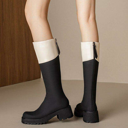 Trendy Color Block Leather Ankle Boots - Stylish Women's Footwear for Fall/Winter Fashion - Très Elite