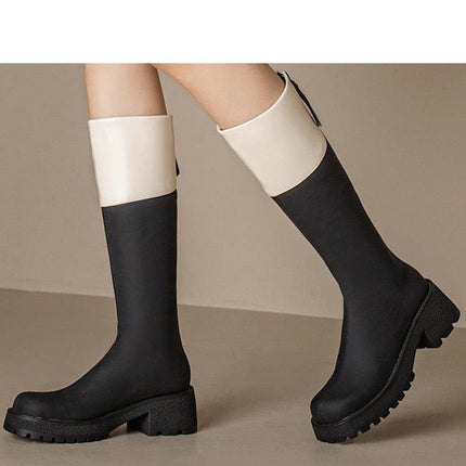Trendy Color Block Leather Ankle Boots - Stylish Women's Footwear for Fall/Winter Fashion - Très Elite