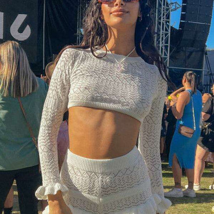 Trendy Knit Crop Top and Shorts Duo - Effortless Elegance for Any Occasion - Très Elite
