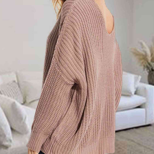 Trendy Oversized V-Neck Batwing Sleeve Chunky Knit Jumper