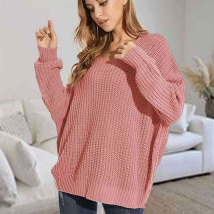 Trendy Oversized V-Neck Batwing Sleeve Chunky Knit Jumper - Très Elite
