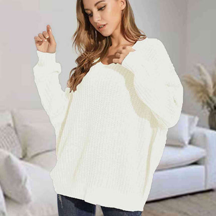 Trendy Oversized V-Neck Batwing Sleeve Chunky Knit Jumper - Très Elite