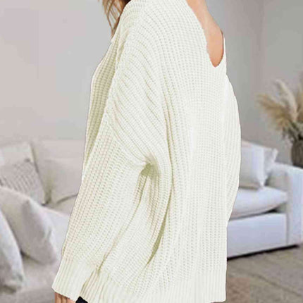 Trendy Oversized V-Neck Batwing Sleeve Chunky Knit Jumper - Très Elite