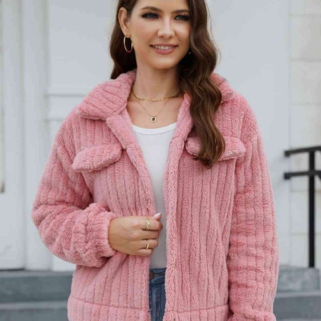 Trendy Spandex Button-Up Jacket with Stylish Collar