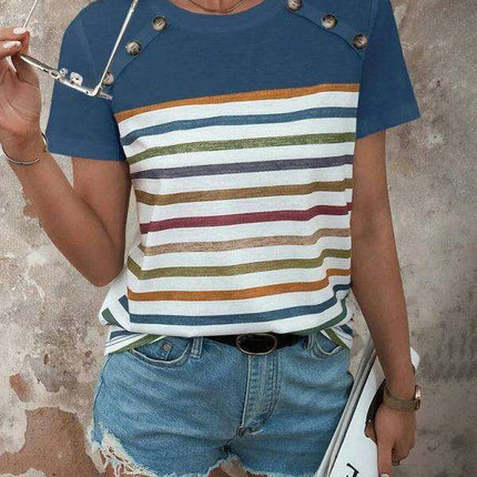 Trendy Striped Short Sleeve Blouse - Women's Casual Fashion