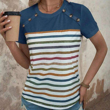 Trendy Striped Short Sleeve Blouse - Women's Casual Fashion