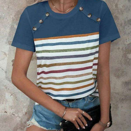 Trendy Striped Short Sleeve Blouse - Women's Casual Fashion