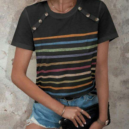 Trendy Striped Short Sleeve Blouse - Women's Casual Fashion
