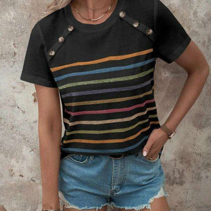 Trendy Striped Short Sleeve Blouse - Women's Casual Fashion