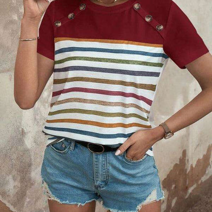 Trendy Striped Short Sleeve Blouse - Women's Casual Fashion