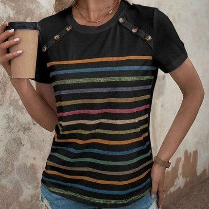 Trendy Striped Short Sleeve Blouse - Women's Casual Fashion