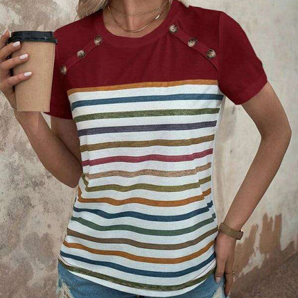 Trendy Striped Short Sleeve Blouse - Women's Casual Fashion