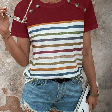Trendy Striped Short Sleeve Blouse - Women's Casual Fashion