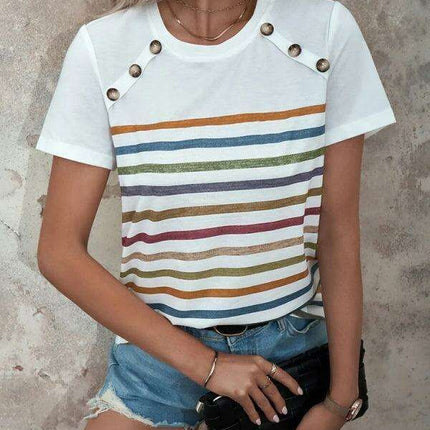 Trendy Striped Short Sleeve Blouse - Women's Casual Fashion