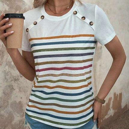 Trendy Striped Short Sleeve Blouse - Women's Casual Fashion
