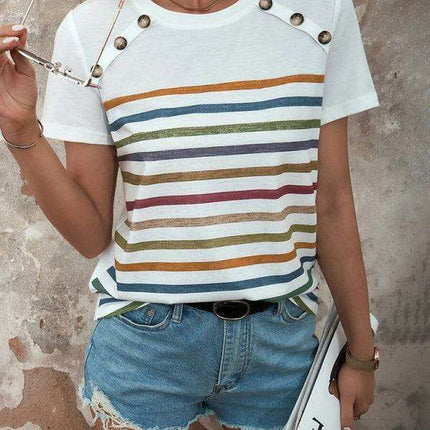 Trendy Striped Short Sleeve Blouse - Women's Casual Fashion