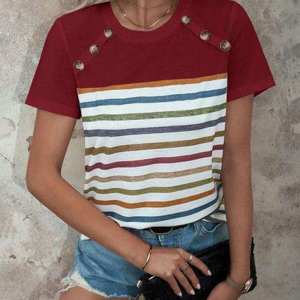 Trendy Striped Short Sleeve Blouse - Women's Casual Fashion