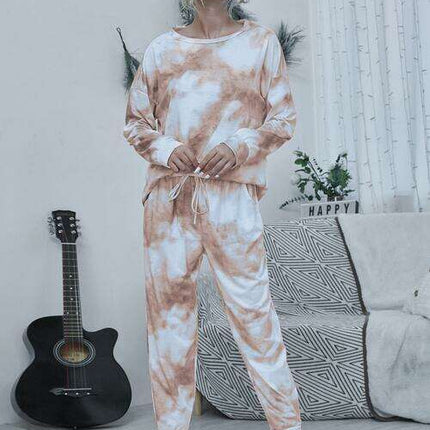Trendy Tie-Dye Two-Piece Lounge Set with Relaxed Top and Adjustable Pants