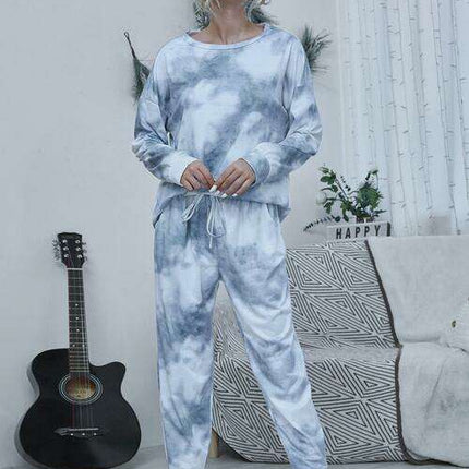 Trendy Tie-Dye Two-Piece Lounge Set with Relaxed Top and Adjustable Pants