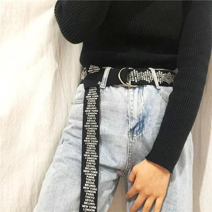 Trendy Unisex Harajuku Letter Printed Canvas Belt - Essential Accessory for Style Aficionados - Très Elite